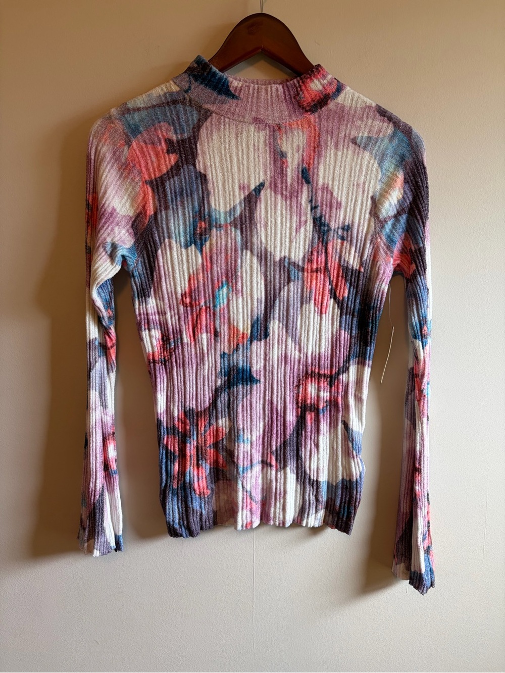 Anthropologie Women’s Floral Ribbed Long-Sleeve Top - Pink Multicolor